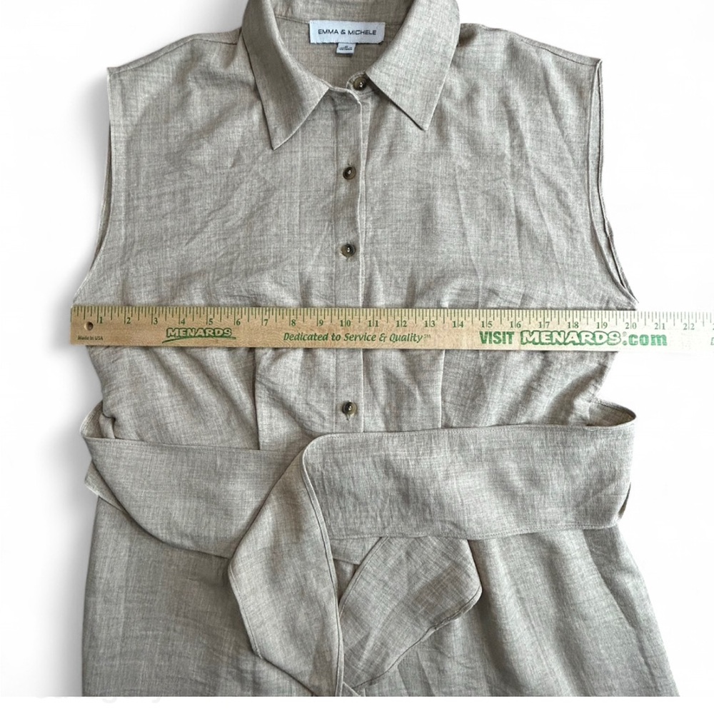 EMMA & MICHELE Taupe Sleeveless Romper M, W/Button Up Pockets Tie Waist - Picture 8 of 8
